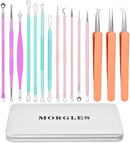 Blackhead Remover Tools, MORGLES 15PCS Pimple Popper Tool Kit Professional Stainless Comedone Pimple Extractor Tool for Blackhead Blemish Zit Removing with Metal Case 2024 Latest Morgles