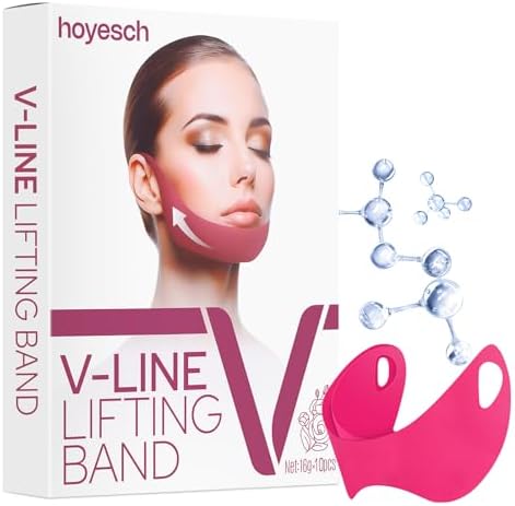 hoyesc V Line Lifting Mask, Double Chin Mask, Face Jawline lift tape, Sculpting Collagen Mask with Aloe Vera & Hyaluronic Acid for Chin and Neck Skin Firming - 5PCS Hoyesch