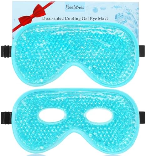 BeeVines Ice Eye Mask, 2 Pack XL Jumbo Size Cooling Freezer Gel (Гель) Eye Masks for Puffy Eyes Face, Frozen Cold & Warm Compress, Ice Pack for Post Eye Surgery, Puffiness & Allergies Treatment (Blue) BeeVines