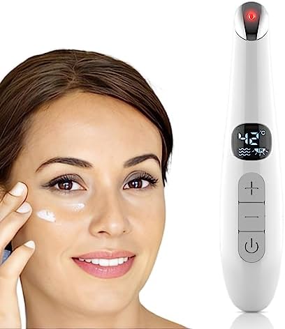 Eye Lift Wand, 3 in 1 Vibrating 98°F to 113°F LCD Eye Massager for Dry Eyes, Dark Circles and Puffiness, Face & Neck Lifting Tool for Fine Lines and Wrinkles, Black Vowleike