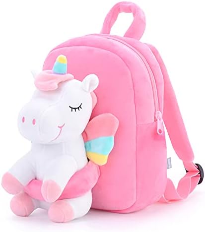 Gloveleya Unicorn Backpack for Girls Kids Backpack Plush Unicorn Toy Gifts for Kids Baby Napkins Snack Books Bag White 9 Inches Gloveleya