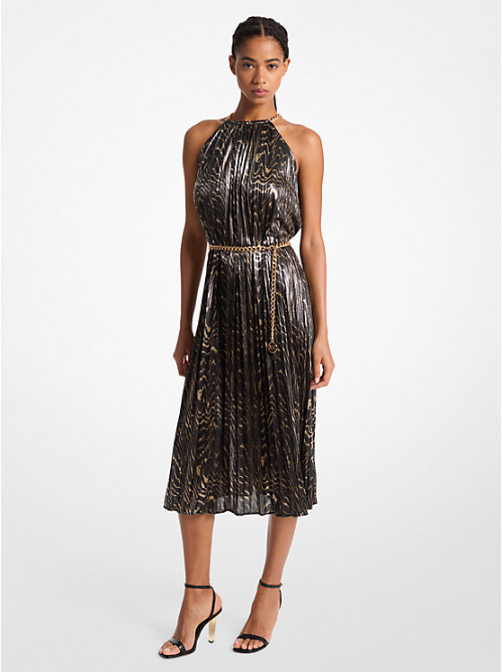 Женское Платье футболки-рубашки Michael Kors Pleated Metallic Halter Dress Michael Kors