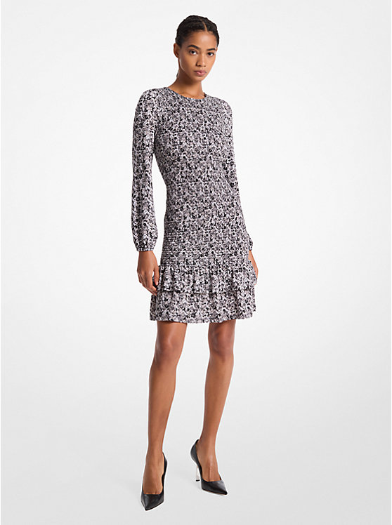 Женское Платье футболка-рубашка Michael Kors Floral Print Smocked Matte Jersey Dress Michael Kors