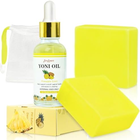 Yoni Oil Yoni Soap Bar Feminine Wash Set, Organic Pineapple Juicy Body Oil Handmade Yoni Bar Soaps for Women Ph Balance, Vagina Oil for Eliminates Odor, Yoni Care Soaps for Intimate Moisturizing Forvirness