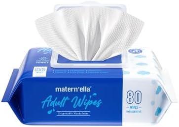 MATERN'ELLA Adult Wet Wipes, Cleansing Wash Cloths for Elderly Care, Water Wipes with 99% Water, Aloe Vera, Calendula Extract and Vitamin E, Alcohol-Free, 4 Flip-Top Packs(320 Wipes Total) MATERN'ELLA