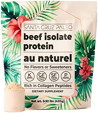 Santa Cruz Paleo Beef Isolate Protein Powder (Порошок), Chocolate, Rich in Collagen Peptides, Gluten Free, Keto, Sugar Free, Paleo, Grass Fed, 20g Protein Per Servngs, Low Calorie, Clean Ingredients, 1.16 Lbs Santa Cruz Paleo