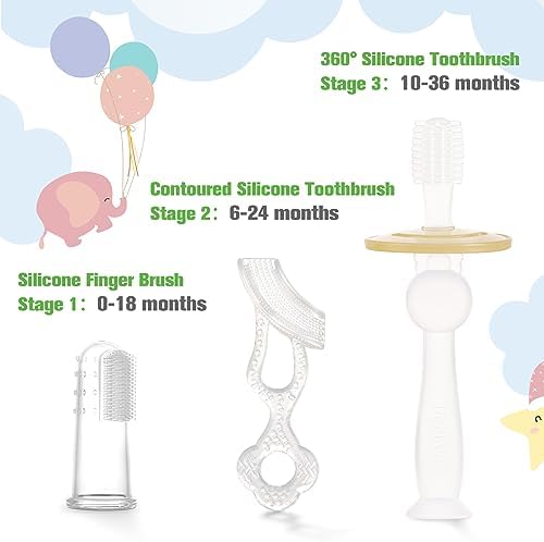 haakaa Training Toothbrush Set Oral Care Kit, Soft Silicone Toothbrush for Baby, Infants, Toddlers & Kids, Blush Haakaa