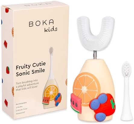 Boka Kids Sonic Electric Toothbrush w/ 2 Heads - Rechargeable Sonic Powered Toothbrush - Food Grade Silicone Bristles for Deep Cleaning - Dentist Recommended Oral Care - Charging Cord w/Micro USB Boka