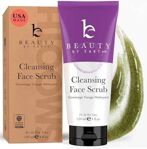 Facial Scrub Exfoliator - USA Made with Natural & Organic Ingredients, Gentle Exfoliating Face Scrub for Women & Men, Exfoliate for Face & Cleanser Sensitive Acne Prone Skin, Microdermabrasion Scrub Beauty By Earth