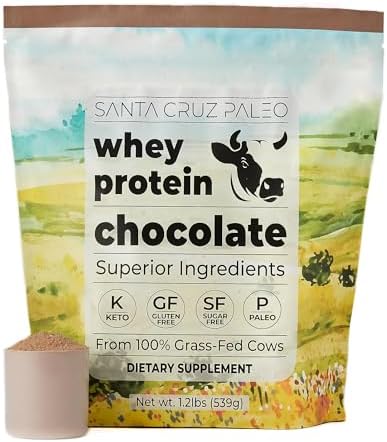 Santa Cruz Paleo Whey Protein Powder (Порошок), Vanilla, 20g Grass Fed Whey Protein Isolate Per Serving (Порция), Gluten Free, Keto, Sugar Free, Paleo, Amino Acids Post Workout Muscle Support, 20 Servings (Порции), 1.2lb Bag Santa Cruz Paleo