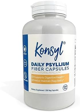 Daily Psyllium Fiber Capsules (Капсулы) - Contains 1500mg of All-Natural Psyllium Husk Powder (Порошок) per Serving (Порция) - Supports Digestive Health and Weight Management Goals+ (2 Pack - 200 Count Each) Konsyl