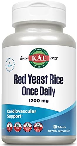 KAL Red Yeast Rice Once Daily 1200mg, Cardiovascular Support* Supplement with Naturally Occurring Unsaturated Fatty Acids, Amino Acids & Phytonutrients, Vegan, Gluten Free, 30 Servings (Порции), 30 Tablets (Таблетки) Kal