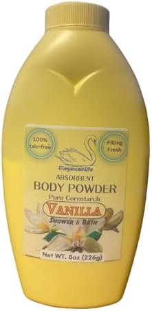 Eleganceinlife Pure Cornstarch Absorbent Body Powder - 100% Talc-Free with Vanilla Scent, 8 oz Eleganceinlife