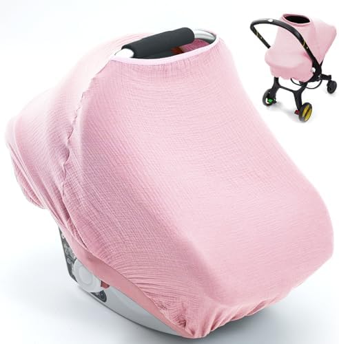 2-Layer Muslin Car Seat Cover Baby, Infant Car Seat Cover for Boys Girls, Summer Carseat Cover Protect from Sun/Hot Days, Privacy Nursing Cover for Breastfeeding The Kenkyo