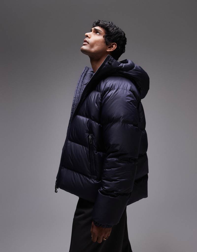 ARKET sporty down jacket with hood in blue Arket