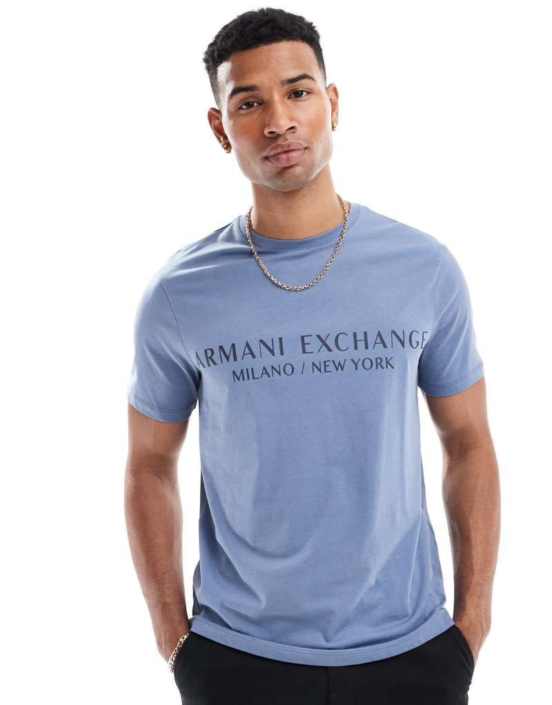 Мужская Футболка AX ARMANI EXCHANGE с текстовым логотипом в синем цвете AX ARMANI EXCHANGE