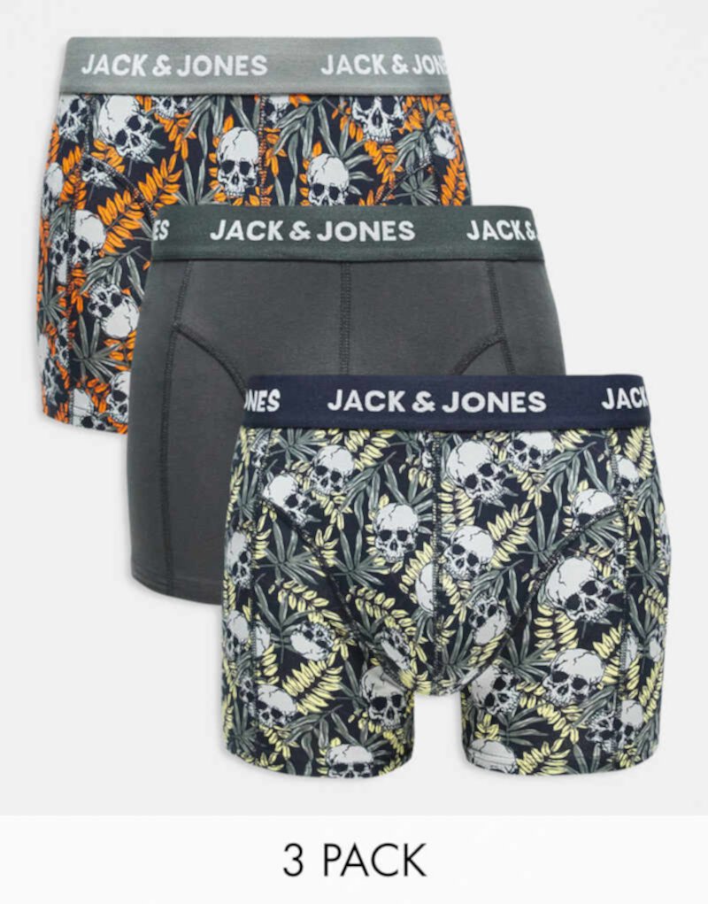 Комплект из 3 трусов Jack & Jones с узором в виде черепов и эластичным поясом Jack & Jones