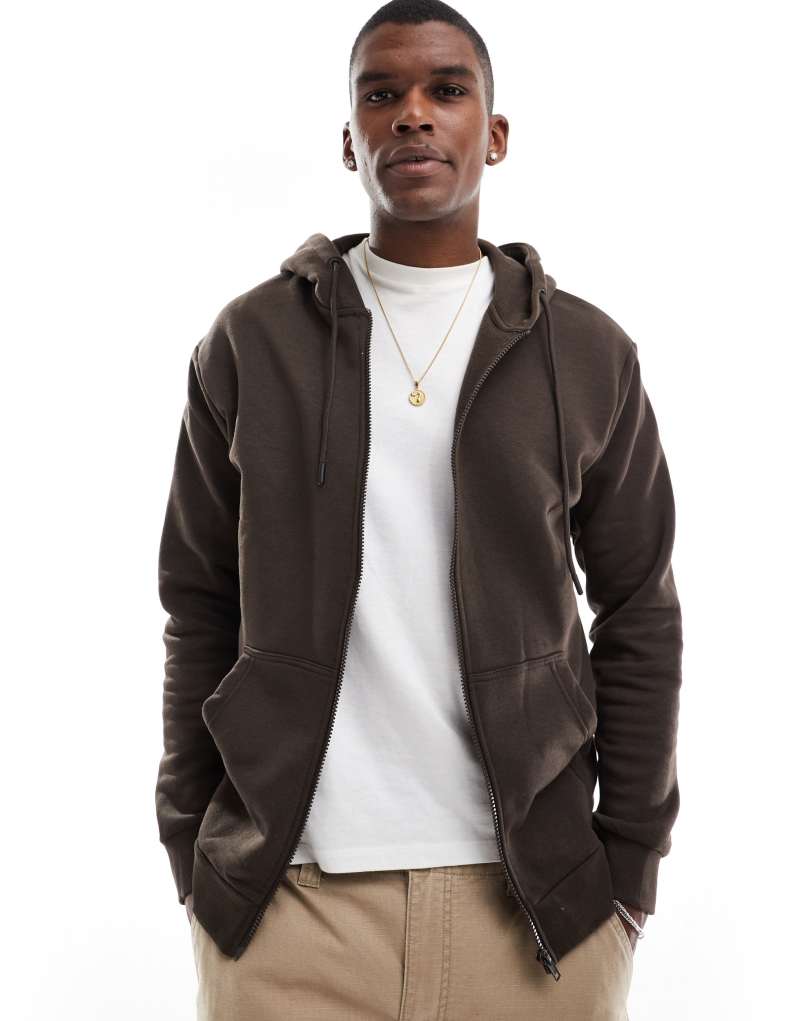 Мужское Худи Jack & Jones Oversized с молнией в шоколадном цвете Jack & Jones