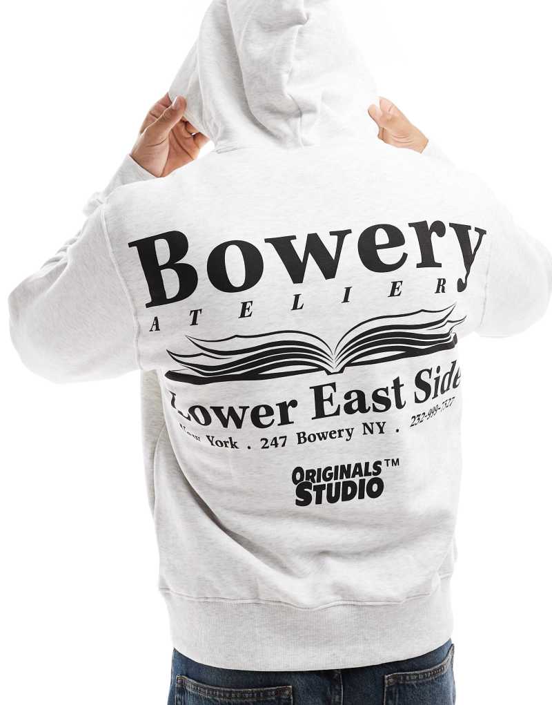 Мужское Худи Jack & Jones Oversized Bowery с Принтом на Спине в Сером Цвете Jack & Jones