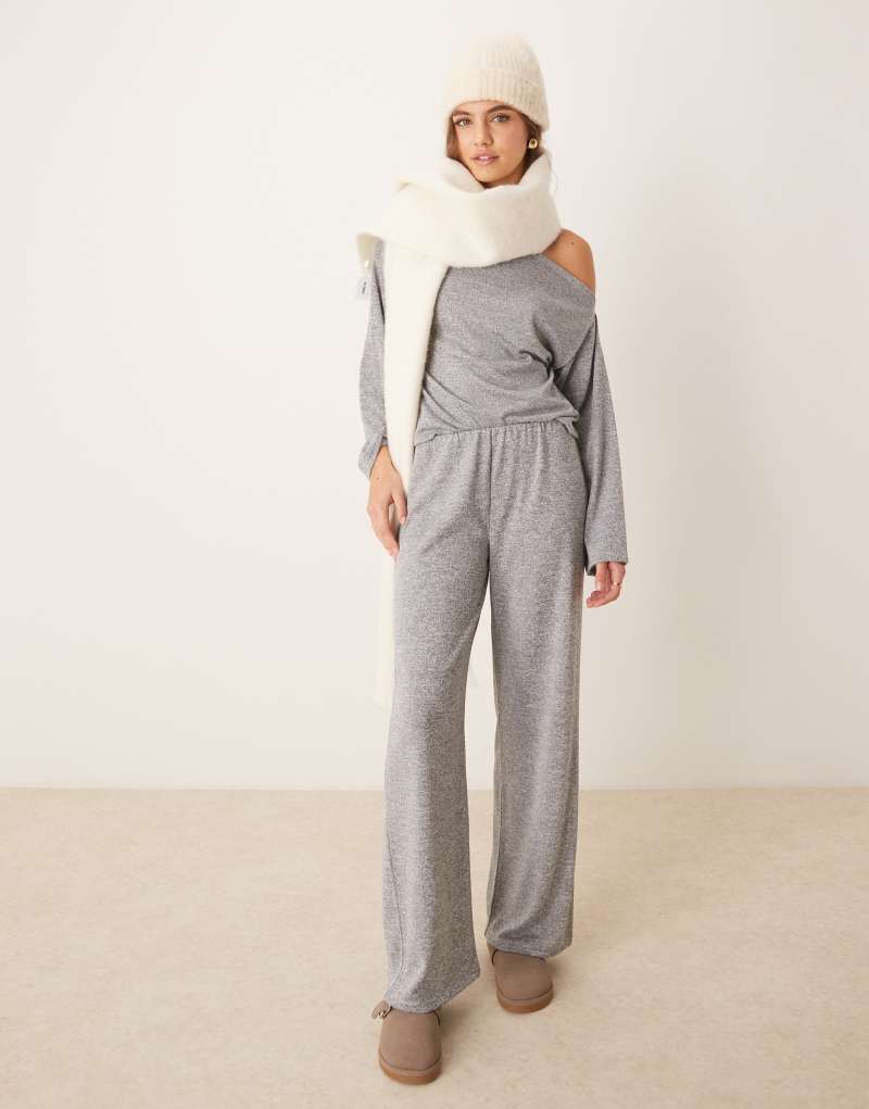 Женские Повседневные брюки Miss Selfridge cozy wide leg pant в сером - часть комплекта Miss Selfridge