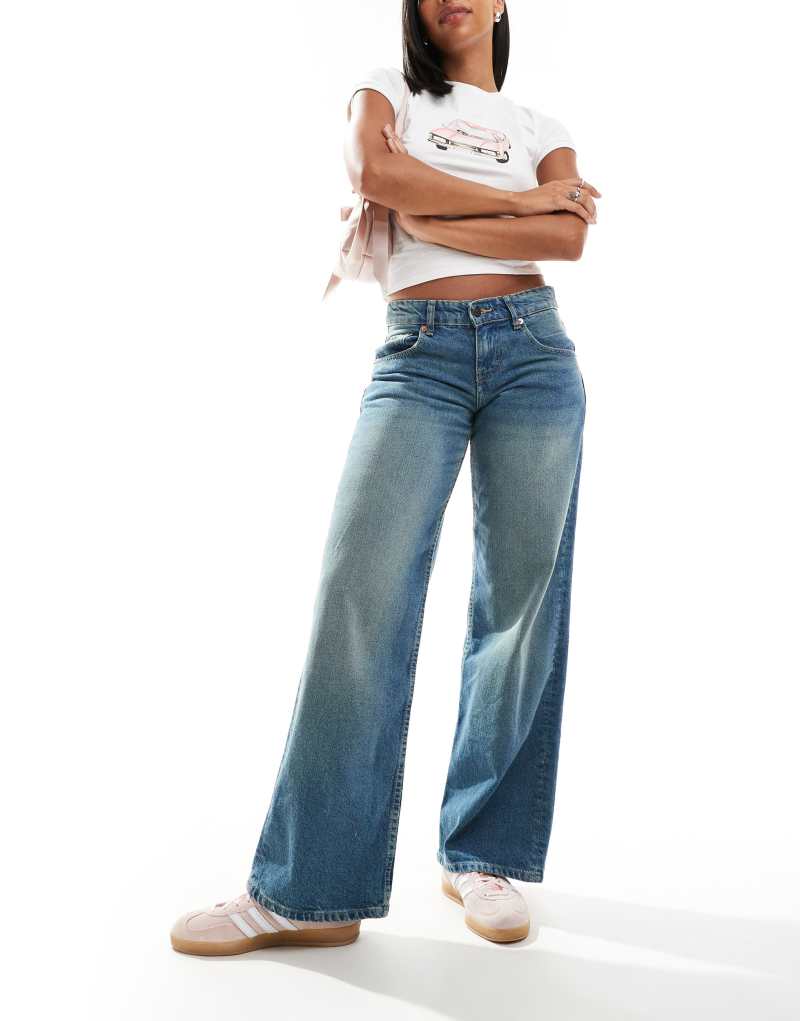 Motel Parallel low rise jeans in vintage blue-green Motel