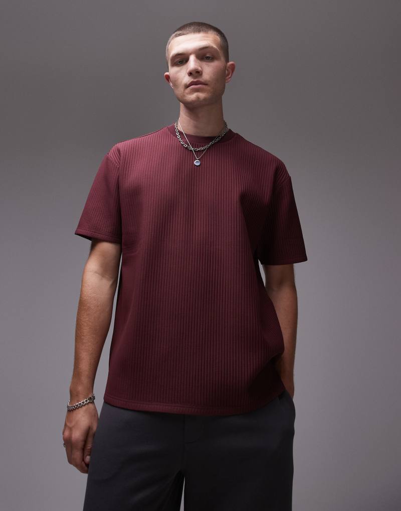 Мужская Футболка TOPMAN Oversized Fit Plisse в Бордовом TOPMAN