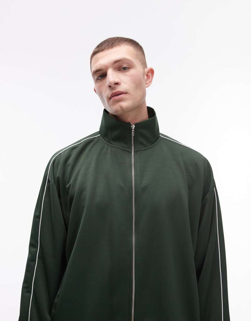 Мужская Толстовка Topman Oversized с Полной Молнией в Спортивном Зеленом Цвете - Часть Комплекта TOPMAN