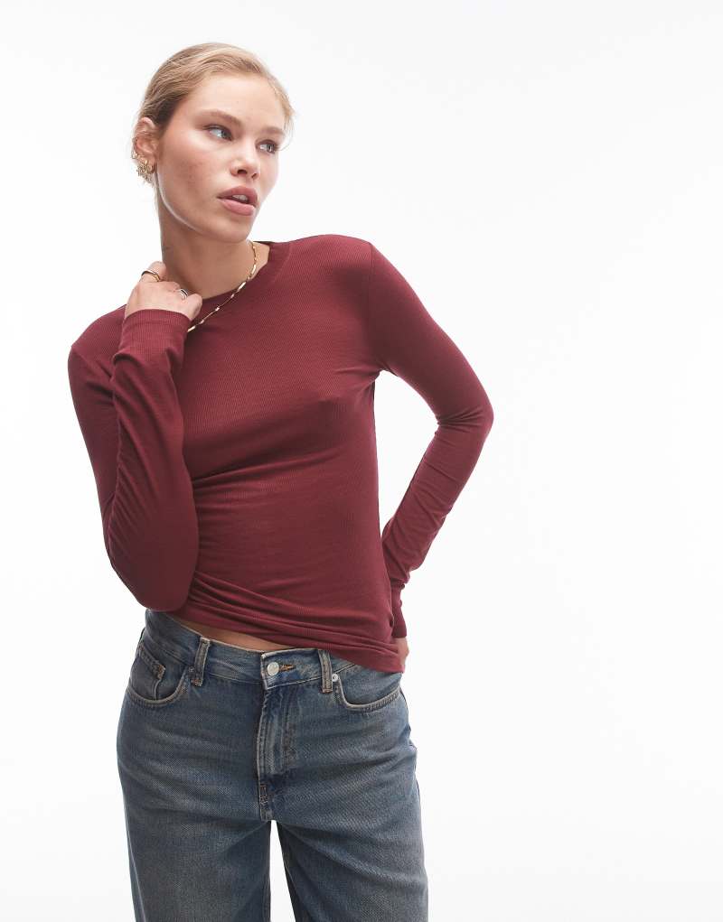 Женская Футболка Topshop Premium Rib Long Sleeve TOPSHOP