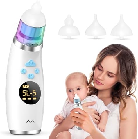 Nasal Aspirator for Baby, Electric Baby Nose Sucker with 5 Levels Suction, Automatic Nose Cleaner with 3 Silicone Tips, Nose Aspirator with Music Soothing Function & Light, Blue PNRHOME