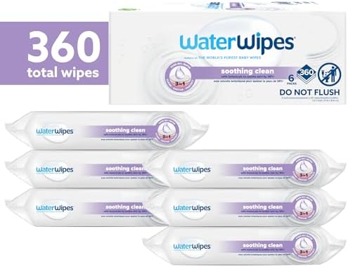 WaterWipes Soothing Clean Baby Wipes, 99% Water-Based Formula with Botanical Extract to Soothe & Protect Skin, Unscented & Hypoallergenic, 60 Count (1 Pack) WaterWipes