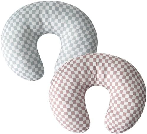 Little Jump 2 Pack Nursing Pillow Cover - Stretchy and Soft Nursing Cover for Breastfeeding Pillows, Comfortable Slipcover for Baby Boy and Girls. (Coffee & Green Checkered) Little Jump