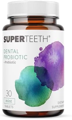 SuperTeeth Chewable Dental Probiotic for Adults & Kids | Support Healthy Teeth & Gums | Oral Health | Fights Bad Breath | BLIS M18 | 30 Mint Flavored Tablets | Fluoride & Sugar Free | Vegan Supplement SUPER TEETH