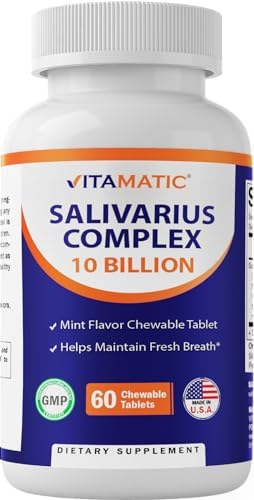 Vitamatic Salivarius Complex 10 Billion Chewable Mint Flavored Tablet - 60 Count - Oral Health Chewable Probiotics + Prebiotics - Supports Healthy Teeth, Gums, & Better Breath Vitamatic