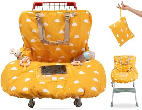 Shopping Cart Cover for Baby Girl & Boy | Water Resistant High Chair Cover w/Phone Pouch & Pocket | Gender Neutral Cart Cover for Babies | Padded Grocery Cart Cover for Baby | (Grey) Del & Fin