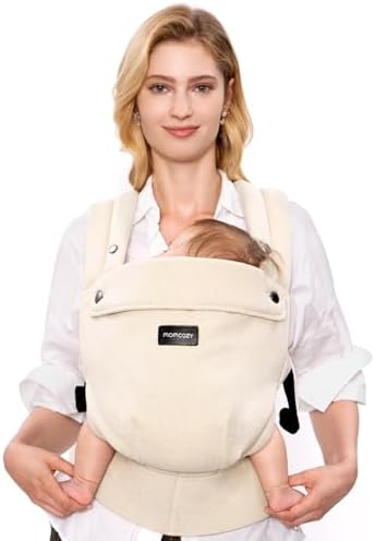 Momcozy Baby Carrier with Natural Cotton Linen, Gentle on Baby's Skin, Ergonomic Design, Newborn to Toddler for 7-44lbs, Lightweight and Comfortable, Hands-Free for Moms&Dads, Light Amber Momcozy