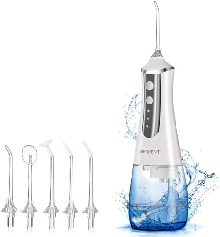 Water Flosser Cordless for Teeth Cleaning 300ML Dental Oral Irrigator 3 Modes 5 Tips Rechargeable Waterproof Electric Flossing for Home Travel (Black) GENKENT