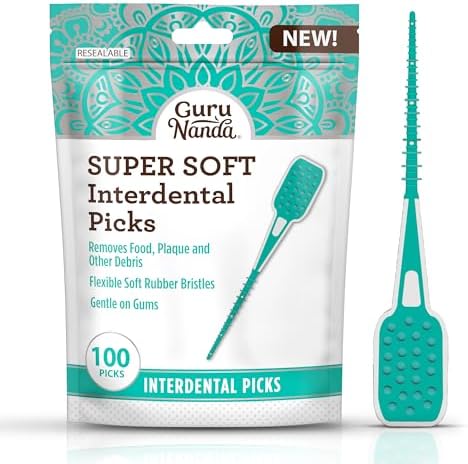 GuruNanda Interdental Picks (Pack of 100), Super Soft & Flexible Rubber Bristles, Dental Floss Picks to Remove Food Debris, Plaque & Go Gentle on Gums GuruNanda