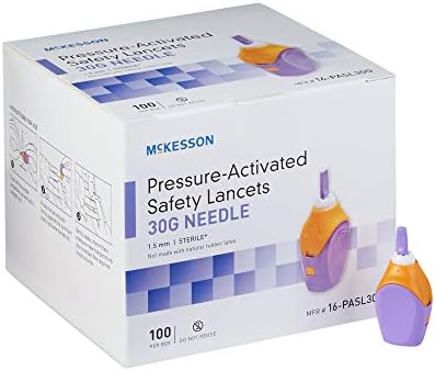 McKesson Safety Lancets, Sterile, Pressure-Activated, 30 Gauge Needle, 1.5 mm, 100 Count, 20 Packs, 2000 Total Mckesson