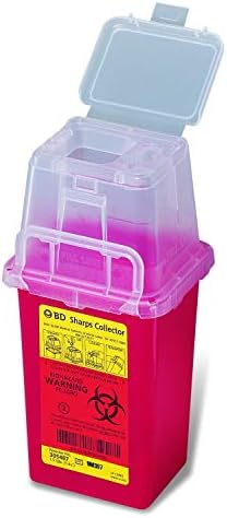 BECTON DICKINSON & COMPANY 305487 Nestable Sharps Collector, Red Base, Natural Top with Dual Access, 9" H x 4.5" L x 4" W BD