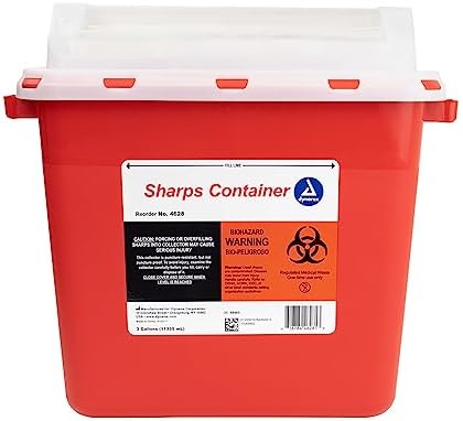 Dynarex Sharps Container, Provides a Safe Disposal of Medical Waste and Needles, Non-Sterile & Latex-Free, 3 Gallons, Made with Thermoplastic, Red with a Transparent Lid, 1 Sharps Container Dynarex