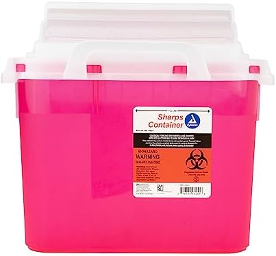 Dynarex Sharps Container, Provides a Safe Disposal of Medical Waste and Needles, Non-Sterile & Latex-Free, 5.4 Quarts, Made with Thermoplastic, Red with a Transparent Lid, 1 Dynarex Sharps Container Dynarex