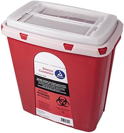 Dynarex Sharps Container, Provides a Safe Disposal of Medical Waste and Needles, Non-Sterile & Latex-Free, 6 Gallons, Made with Thermoplastic, Red with a Transparent Lid, 1 Sharps Container Dynarex