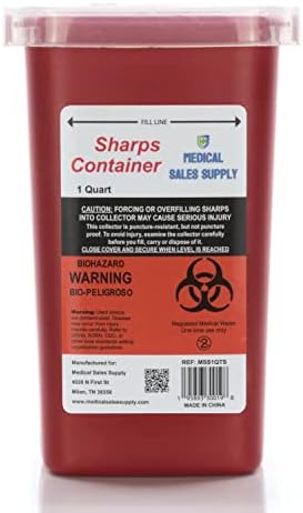 1 Quart | Biohazard Needle and Syringe Disposal Sharps Container with Flip Lid | for Diabetics - Pack of 4 Medical Sales Supply