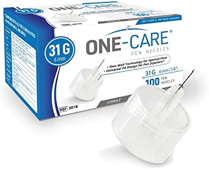 ONE-CARE Pen Tips - 31 Gauge x 6 mm (1/4’’) Ultra-Thin for Comfortable Injections -Diabetes Pen Tips for Injections - Universal Fit Compatible with Most injectors Available on The Market - Set of 100 One-Care