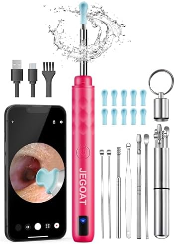 Ear Wax Removal Tool Camera, Ear Cleaner with Camera, Ear Cleaning Kit 1296P HD Ear Scope and 6 LED Lights, 10 Ear Pick Tips, Earwax Removal kit with Otoscope to Earify Earwax for iOS and Android JEGOAT