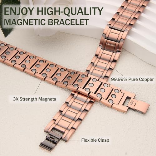 MagEnergy 3X Magnetic Copper Bracelet for Men, 99.99% Pure Copper Magnetic Bracelets with Ultra Strength Magnets, Adjustable Wristband with Sizing Tool Jewerly Box MagEnergy