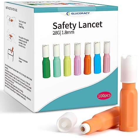 Safety Lancets, Sterile, Top Push Button Activated, 28 Gauge, 1.8 mm, 100 Count, 1 Pack Glucoracy