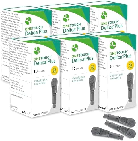 OneTouch Delica Plus Lancets for Diabetes Testing | Fine 30 Gauge Lancets for Blood Test | Diabetic Supplies for Blood Sugar Monitor | Lancets for Lancing Device, 180 Count OneTouch