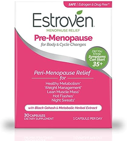 Estroven Pre-Menopause Relief, 30 Ct., Clinically Proven Ingredients, Provides Menopause Relief plus Night Sweats & Hot Flash Relief, Drug-Free or Estrogen Free Estroven