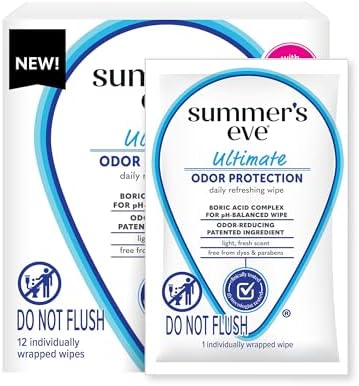 Summer's Eve, Ultimate Odor Control, Daily Feminine Wipes with Boric Acid, Removes Odor, On-the-go Body Wipes with pH Balance, 12 ct Summer's Eve